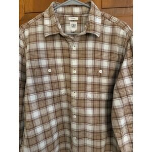 Gap Untucked Flannel Shirt Men L Brown Plaid Button Up Western Grunge Indie Rock